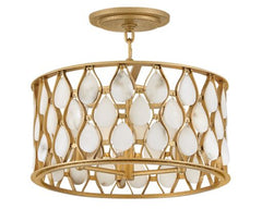 Estie Medium Convertible Semi-Flush Mount Light Fixture, Piastra Gold Finish, Alabaster Stones by Fredrick Ramond