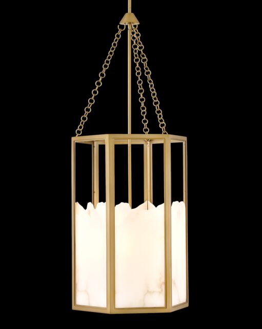 Veleta Medium Chandelier by Fredrick Ramond - Natural Alabaster & Lacquered Brass, 4-Candle Design