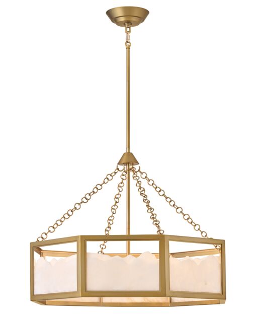 Veleta Large Drum Chandelier - Natural Alabaster Shade, Lacquered Brass Finish, 8 Bulb Capacity