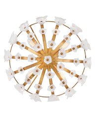 Fredrick Ramond Azalea Medium Semi-Flush Mount, Dimmable 4-Light Floral Glass Design in Distressed Brass