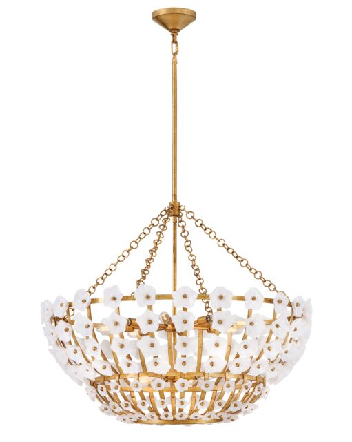 Azalea 12-Light Glass Blossom Chandelier in Distressed Brass by Fredrick Ramond - 29.25"H x 36"W