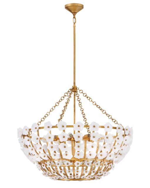 Azalea 12-Light Glass Blossom Chandelier in Distressed Brass by Fredrick Ramond - 29.25"H x 36"W