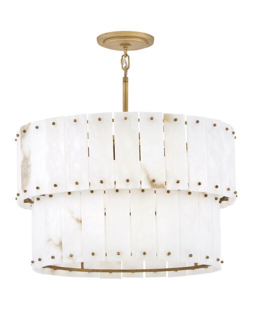 Simone Medium Convertible Chandelier By Fredrick Ramond, 6-Light, Alabaster & Burnished Gold Finish