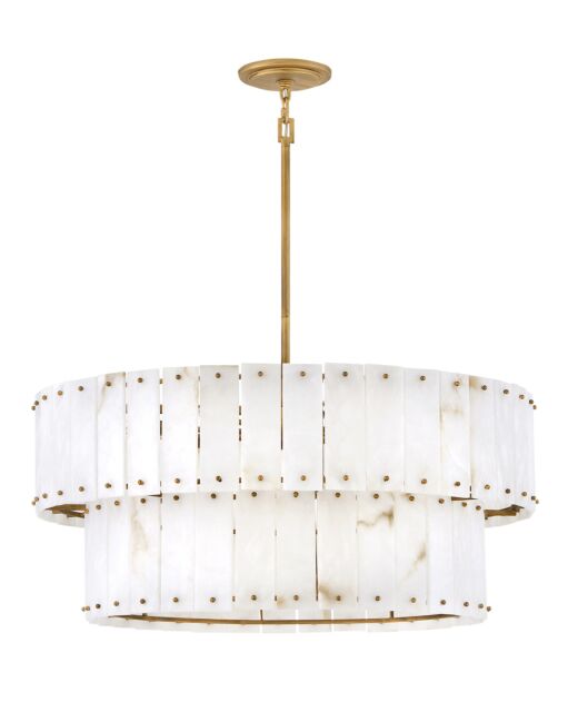 Simone 34.25" Wide Medium Drum Chandelier in Burnished Gold & Alabaster by Fredrick Ramond