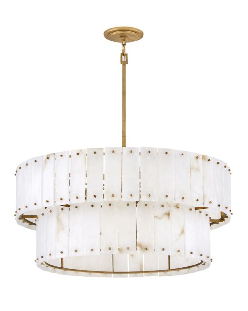 Simone 34.25" Wide Medium Drum Chandelier in Burnished Gold & Alabaster by Fredrick Ramond