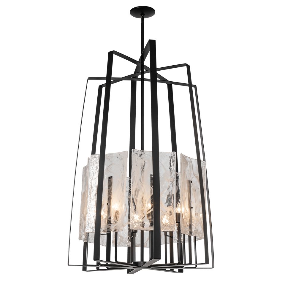 Hubbardton Forge Arc 8-Light Tall Pendant with Adjustable Multi-Stem and Unique Glass Panels