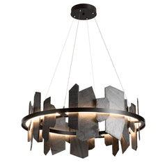 Hubbardton Forge Ardesia 1-Light Circular LED Pendant Light in Slate and Metal Artisan Design