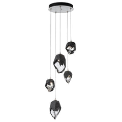 Hubbardton Forge Chrysalis 5-Light Pendant with Handcrafted Mixed Crystal Elements in Black or White