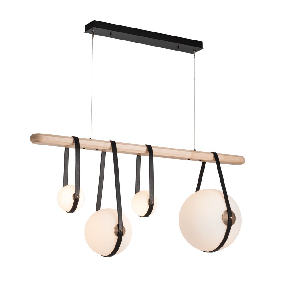 Hubbardton Forge Derby 4-Light LED Pendant With Opal Glass Globes And Artisan Leather Straps