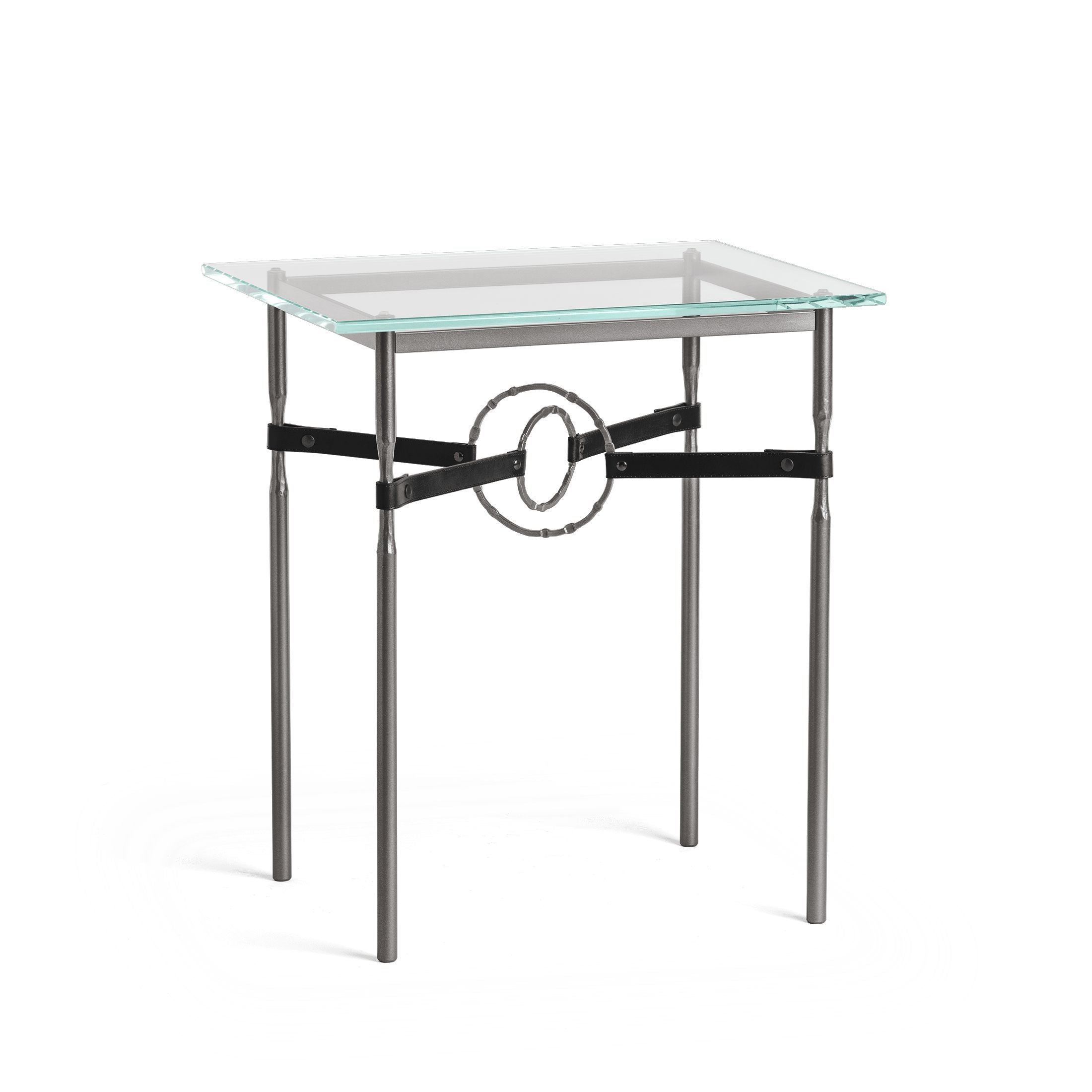 Hubbardton Forge Equus Side Table With Artisanal Leather Strapping And Tempered Glass Top