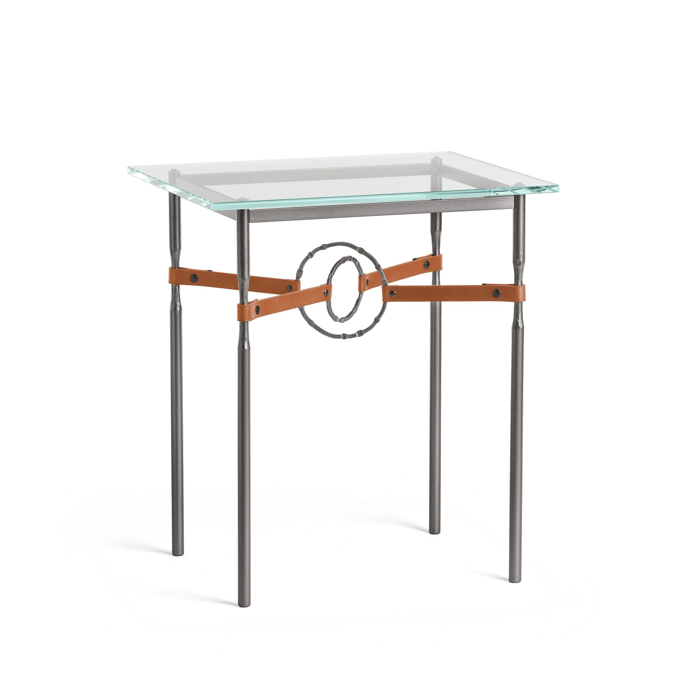 Hubbardton Forge Equus Side Table With Artisanal Leather Strapping And Tempered Glass Top