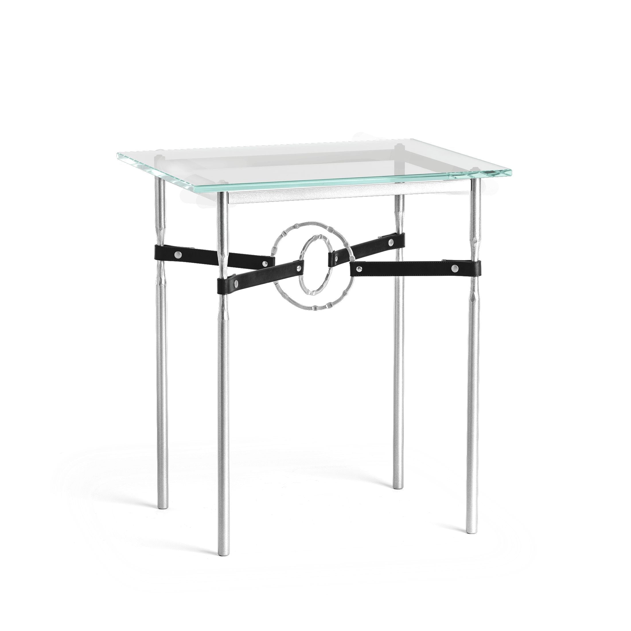 Hubbardton Forge Equus Side Table With Artisanal Leather Strapping And Tempered Glass Top