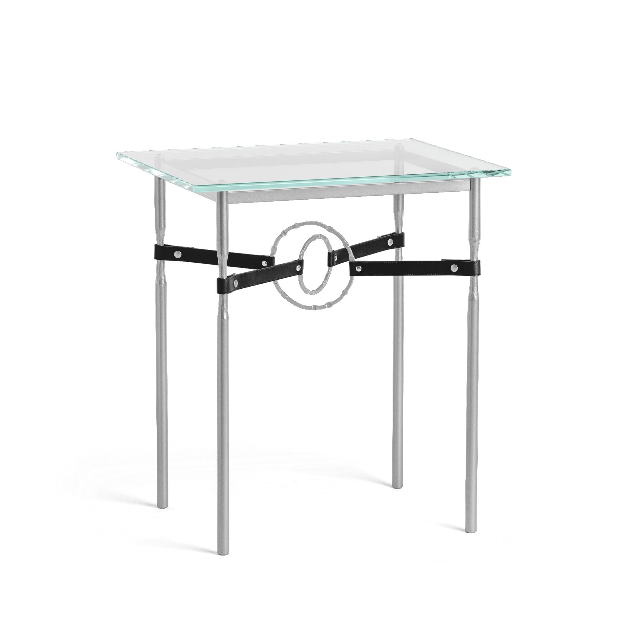 Hubbardton Forge Equus Side Table With Artisanal Leather Strapping And Tempered Glass Top