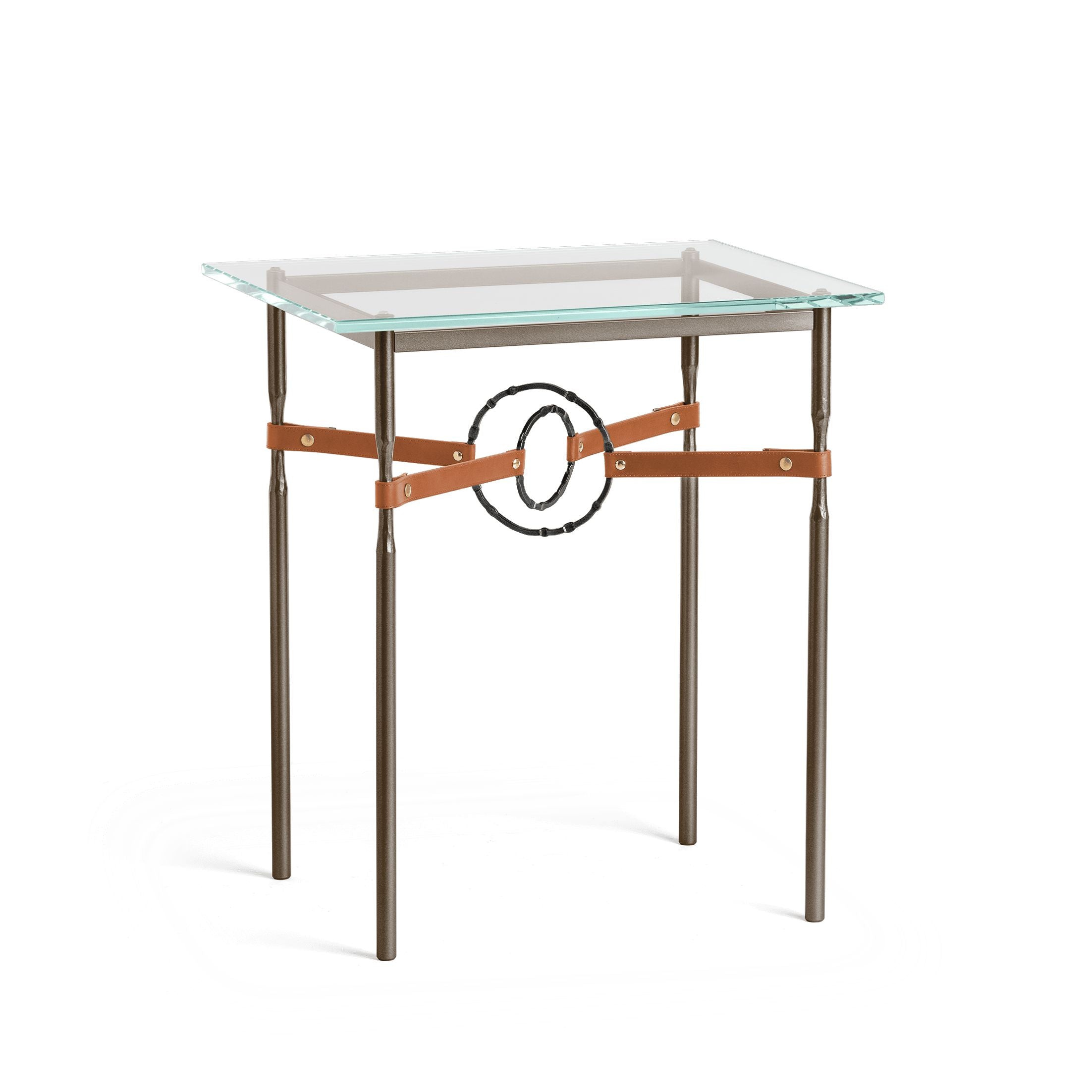 Hubbardton Forge Equus Side Table With Artisanal Leather Strapping And Tempered Glass Top