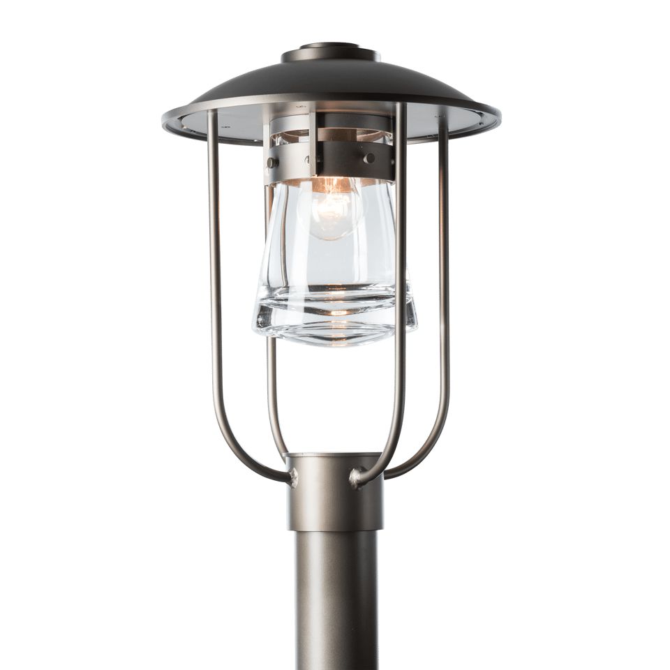 Hubbardton Forge Erlenmeyer Nautical Outdoor Post Light with Thick Glass Flask and Metal Cage