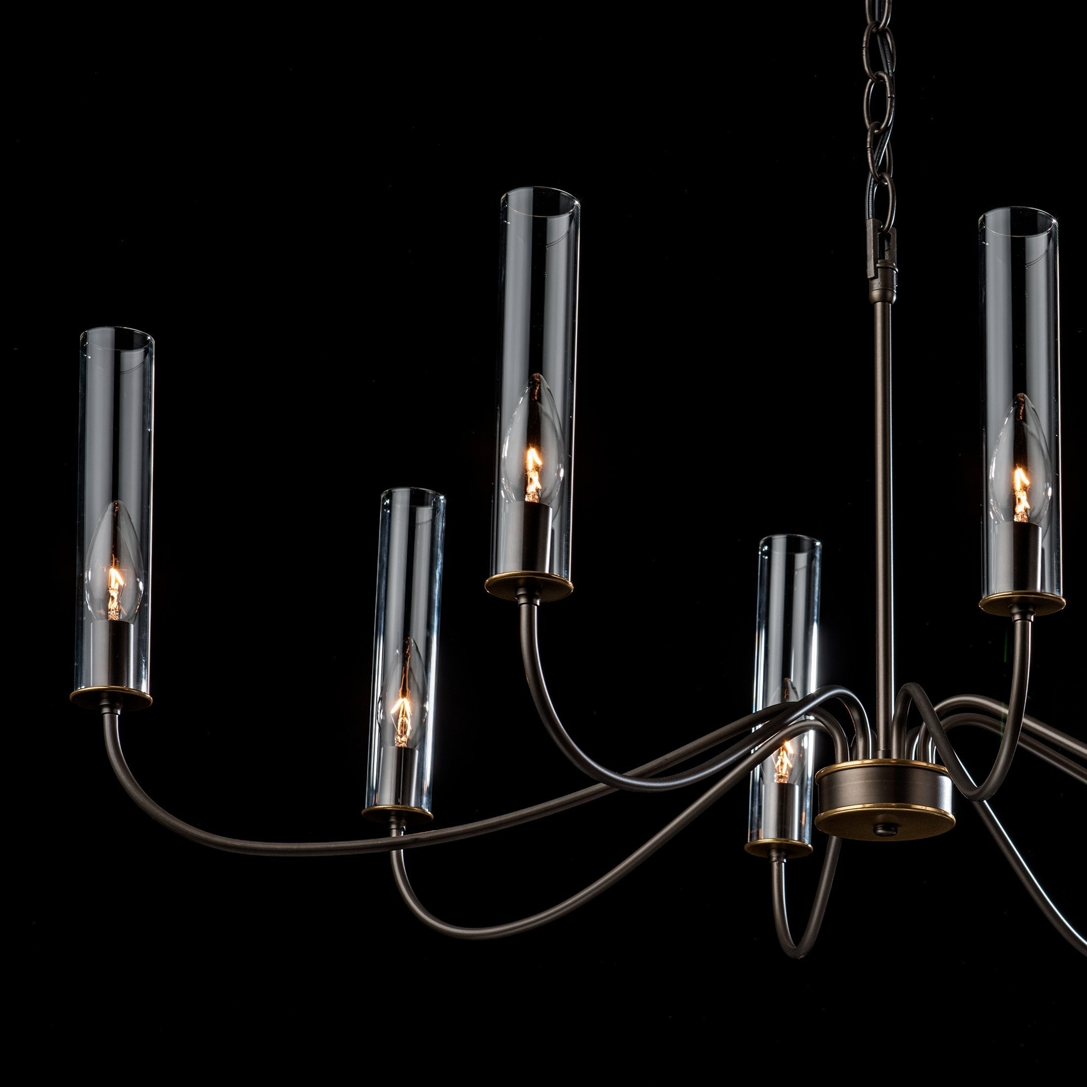 Hubbardton Forge Grace 8-Arm Chandelier with Clear Glass Cylinders and Brass Accents