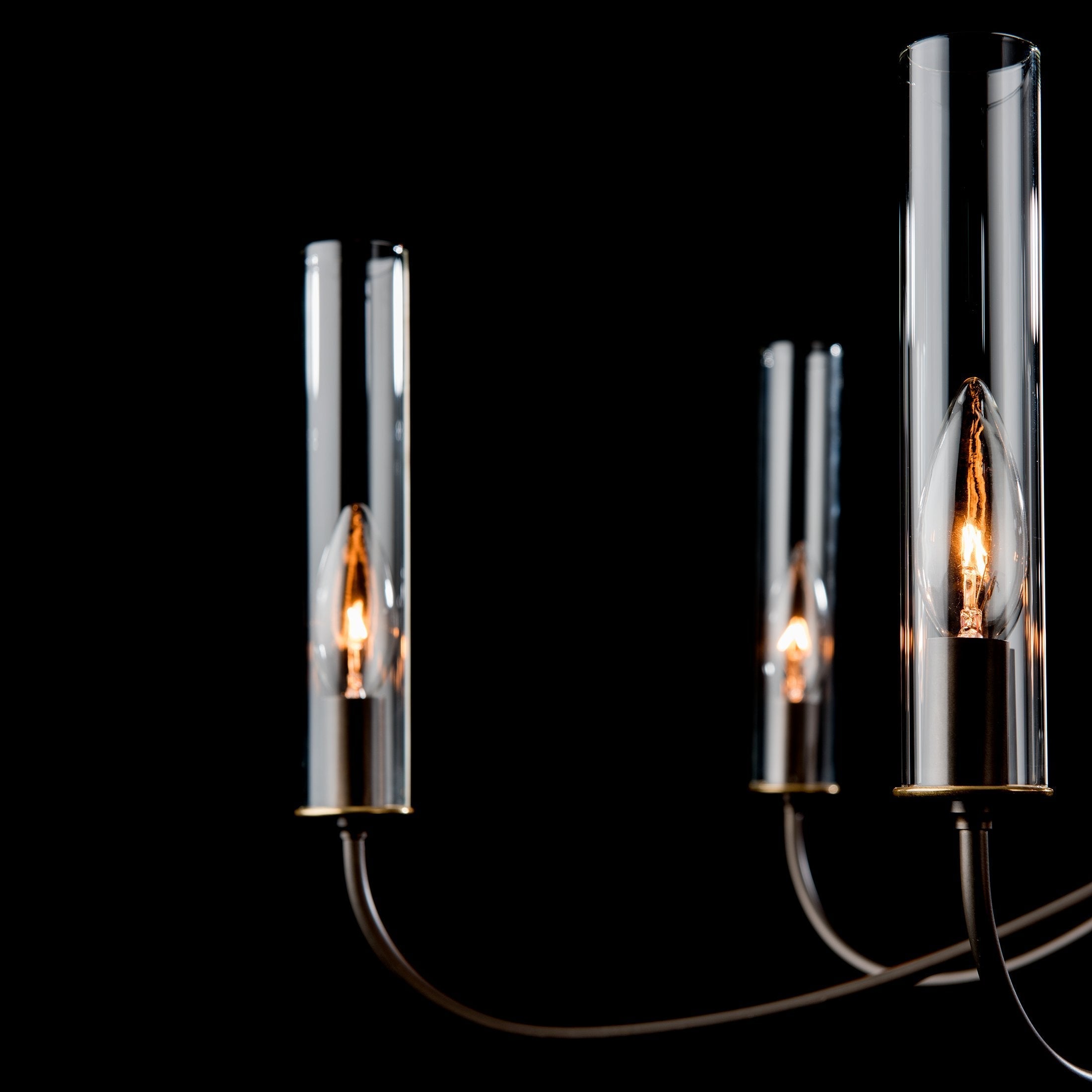 Hubbardton Forge Grace 8-Arm Chandelier with Clear Glass Cylinders and Brass Accents