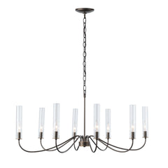 Hubbardton Forge Grace 8-Arm Chandelier with Clear Glass Cylinders and Brass Accents