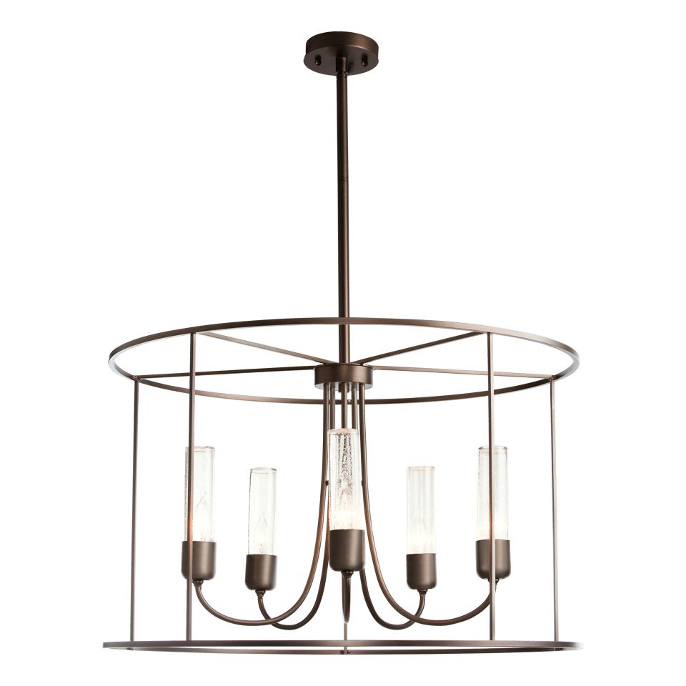 Hubbardton Forge Portico 5-Light Drum Outdoor Pendant with Opal and Seeded Glass Tubes