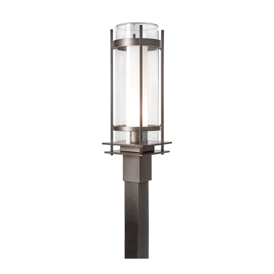 Hubbardton Forge Torch Outdoor Post Light with Double Glass Cylinders for Pathway Illumination