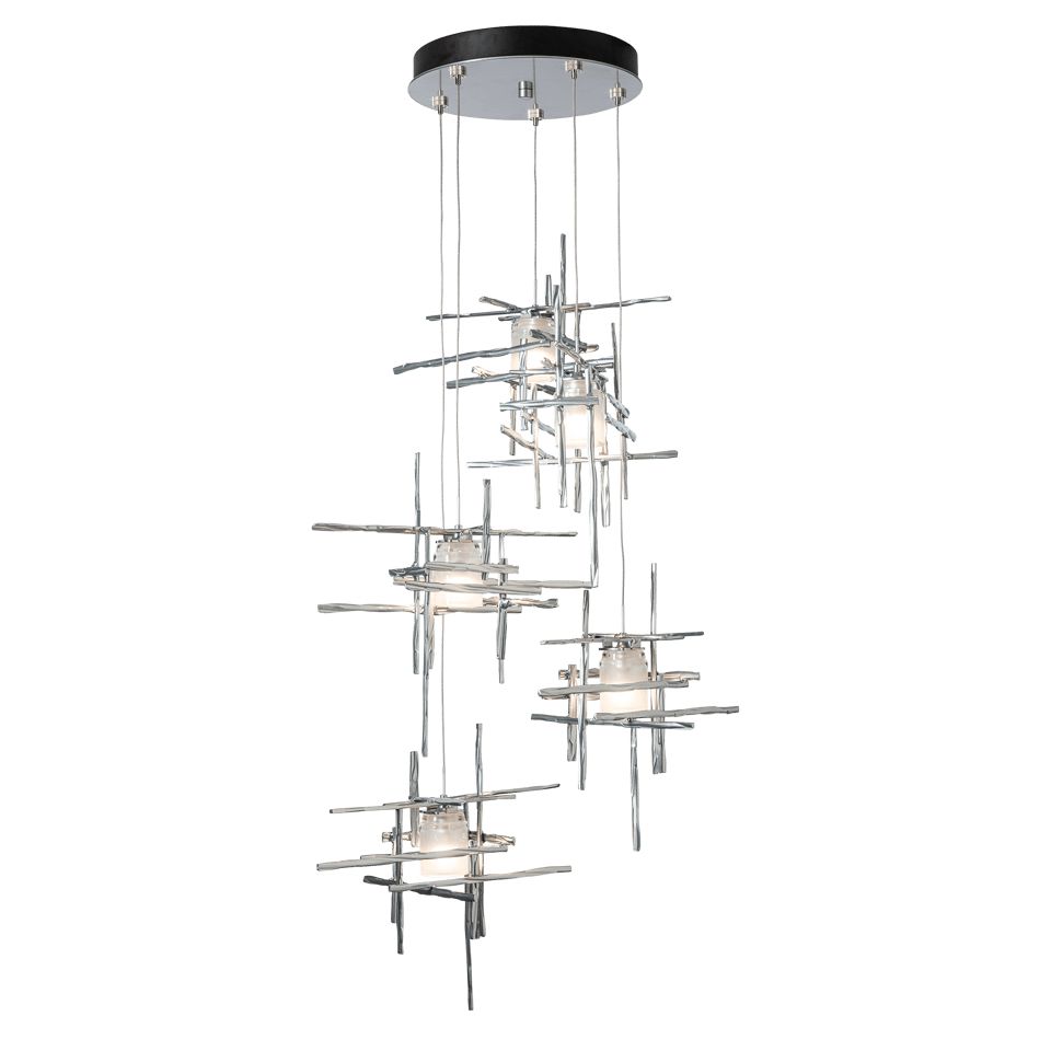 Hubbardton Forge-Tura 5-Light Pendant - Hand-Textured Aluminum with Frosted Glass Shade