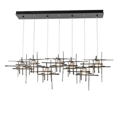 Hubbardton Forge Tura 7-Light Linear Pendant with Frosted Glass Cylinders and Textured Aluminum