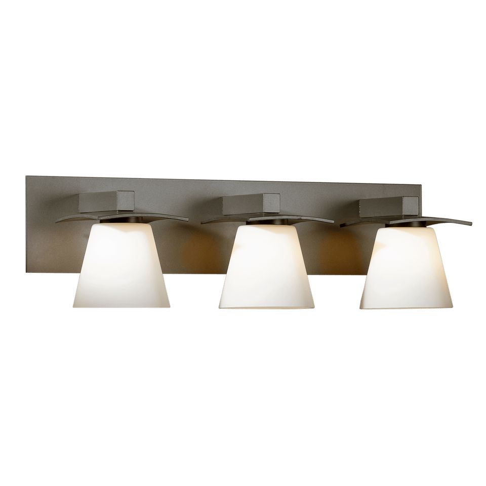 Hubbardton Forge-Wren 3 Light Sconce with Curled Steel Edges and Practical Glass Illumination