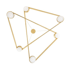 Hudson Valley Lighting 6-Light Orbit Chandelier with Geometric Lines and Opal Glass Diffusers in Polished Nickel or Aged Brass