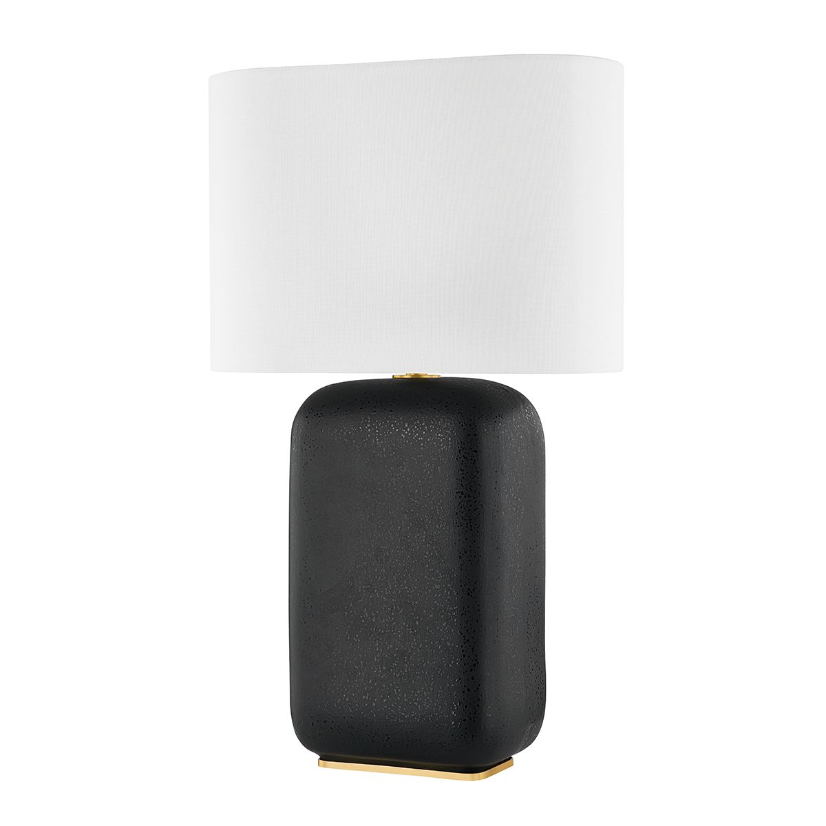 Hudson Valley Lighting Arthur Table Lamp with Curved White Linen Shade and Aged Brass Accent in Black Lava Finish