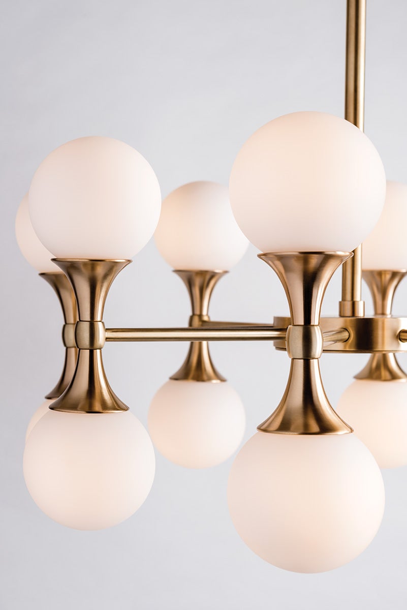 Hudson Valley Lighting-Astoria Chandelier - 20 Light Aged Brass Fixture with Opal Matte Glass Globes for Retro Chic Elegance