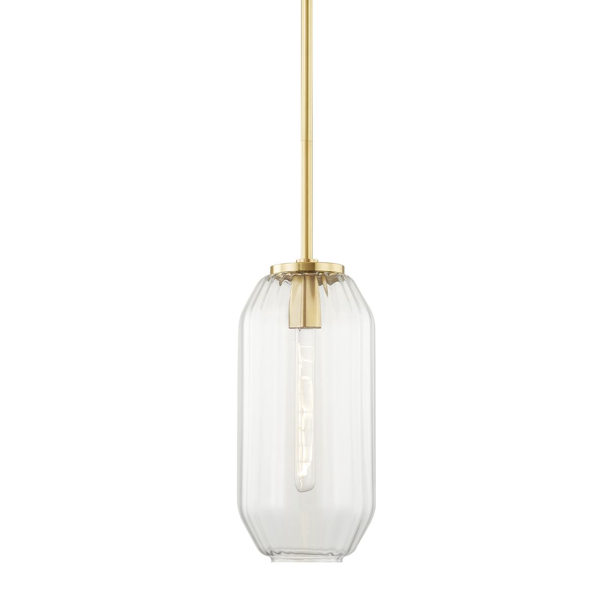 Hudson Valley Lighting Bennett Mini Pendant Light with Ribbed Octagonal Shade in Aged Brass and Polished Nickel Finish