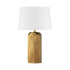 Hudson Valley Lighting Bergman Art Deco Table Lamp In Aged Brass With Oversized White Linen Drum Shade