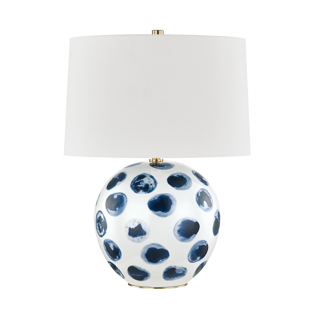 Hudson Valley Lighting-Blue Point Table Lamp with Ceramic Body and Blue Dot Design, Crisp White Linen Shade