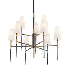 Hudson Valley Lighting-Bowery 9-Light Chandelier in Aged Old Bronze with White Linen Shades - Modern Elegance