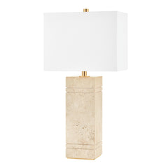 Hudson Valley Lighting-Brownsville Table Lamp - Modern Design with Natural Travertine Base and Belgian Linen Shade