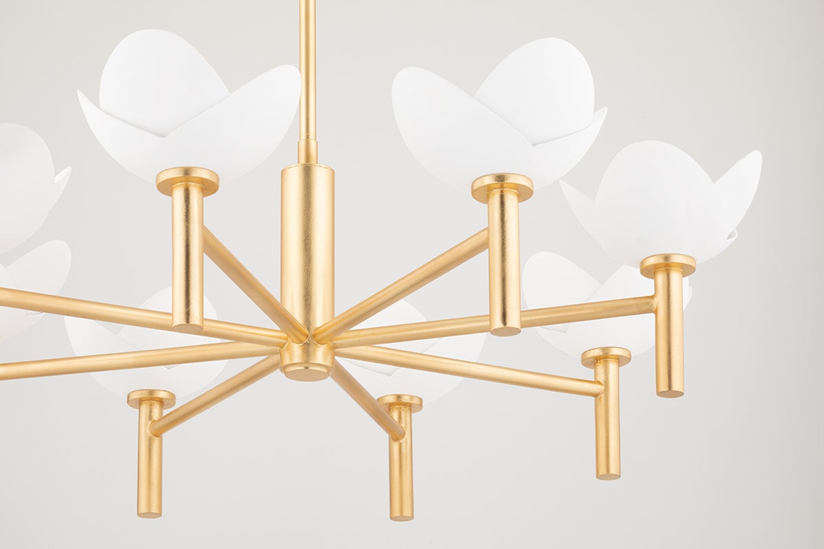 Hudson Valley Lighting-Dawson 8-Light Chandelier with Petal-Shaped Shades and Gold Leaf Arms for Contemporary Elegance