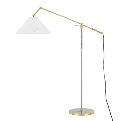 Hudson Valley Lighting Dorset Floor Lamp with Pleated Shade and Rattan-Wrapped Frame in Aged Brass Finish