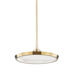 Hudson Valley Lighting Draper Pendant Light with Integrated LED, Aged Brass or Old Bronze Finish, Alabaster Shade