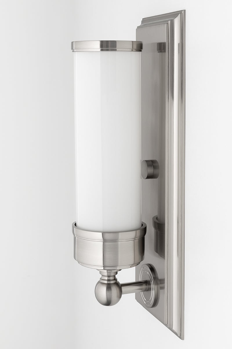 Hudson Valley Lighting-Everett Bath Sconce with Glossy Opal Shade and Aged Brass, Polished Nickel, or Satin Nickel Finish