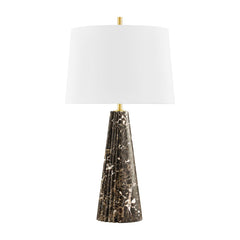 Hudson Valley Lighting Fanny Table Lamp in Dark Emperador Marble with Off-White Linen Shade and Fluted Design