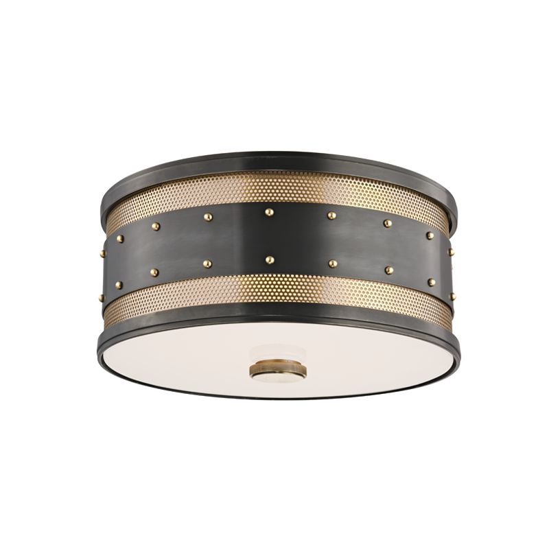 Hudson Valley Lighting-Gaines Industrial Flush Mount Ceiling Light With Vintage Perforated Metalwork & Glass Finish