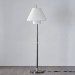 Hudson Valley Lighting-Glenmoore Modern Floor Lamp with Tapered White Linen Shade and Knurled Metal Accents