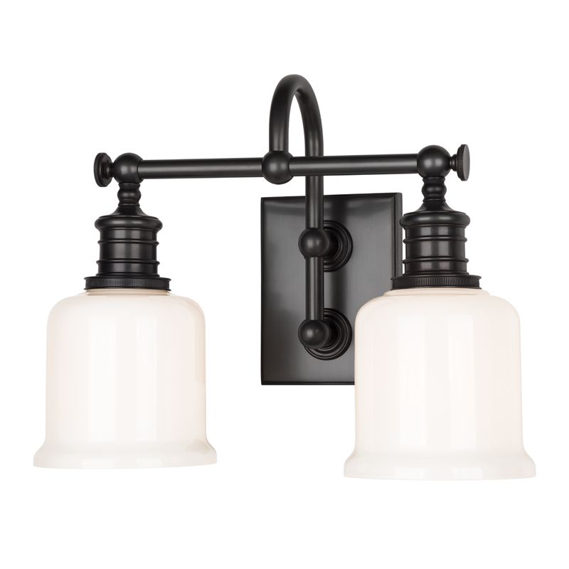 Hudson Valley Lighting Keswick 2-Light Vanity Light with Gooseneck Arm and Vintage Bell-Shaped Glass in Multiple Finishes