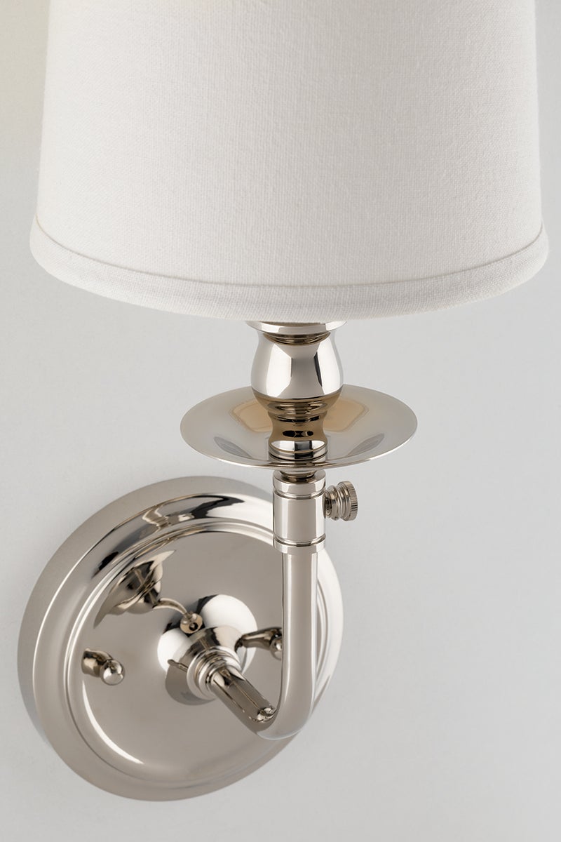 Hudson Valley Lighting Logan Sconce - Elegant Solid Cast Brass Wall Light with Off-White Linen Shade - Multiple Finishes Available