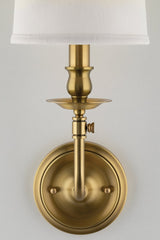 Hudson Valley Lighting Logan Sconce - Elegant Solid Cast Brass Wall Light with Off-White Linen Shade - Multiple Finishes Available