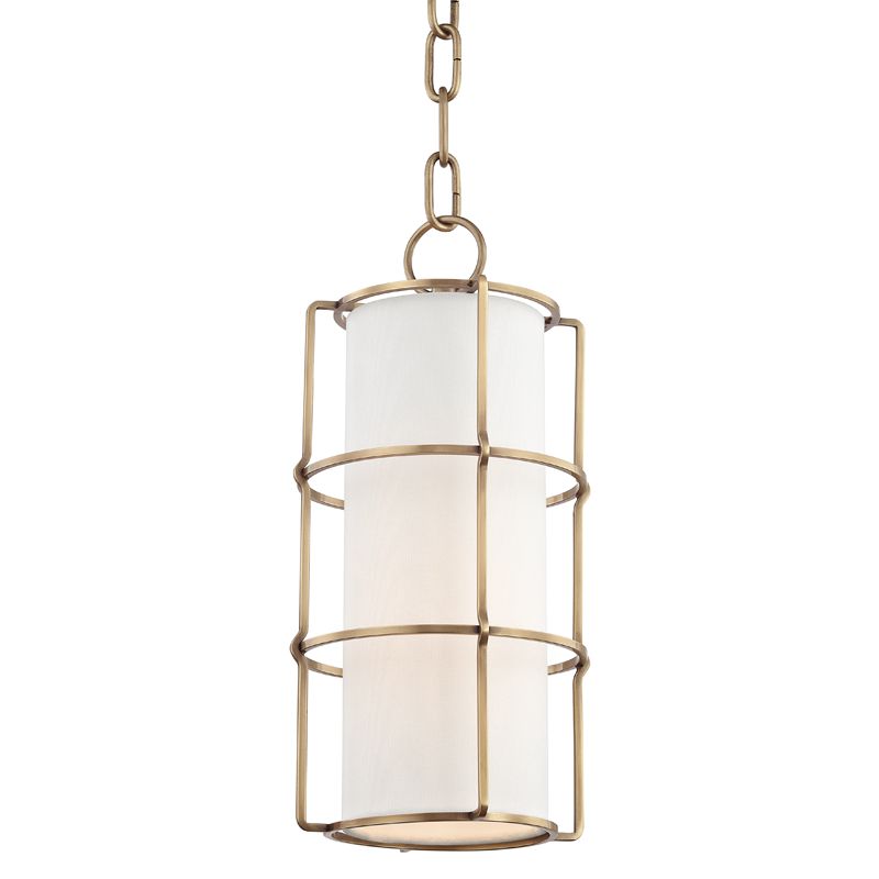 Hudson Valley Lighting Sovereign Pendant Light – Vintage Design with Off-White Linen Shade and Aged Brass Finish