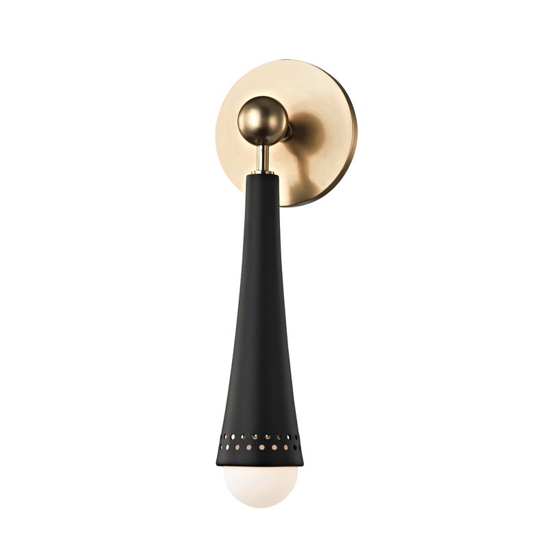 Hudson Valley Lighting-Tupelo Sconce - Black Conical Arm with White Glass Globe Shade and Aged Brass Finish