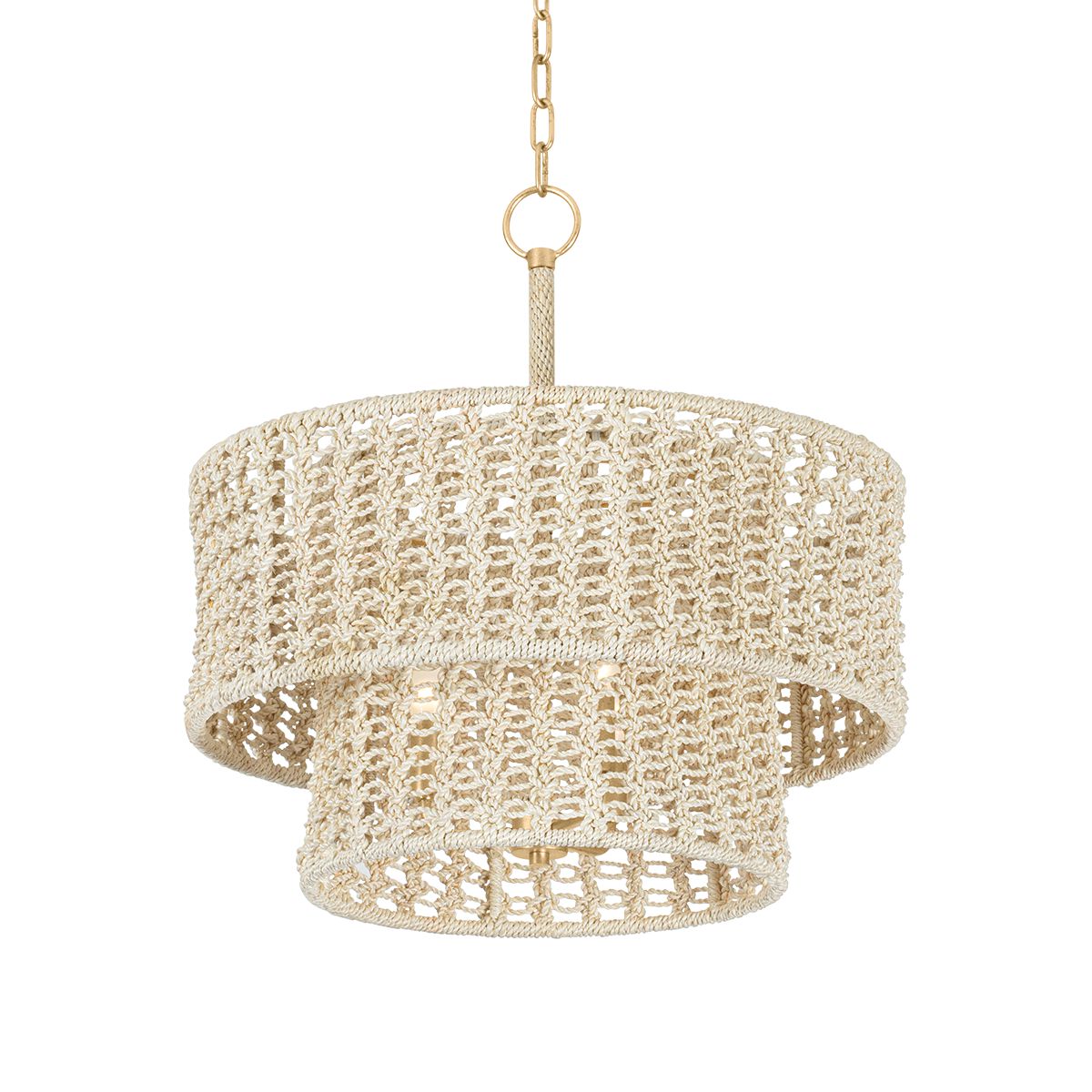 Hudson Valley Lighting Yorkhill Pendant Light - Bohemian Macramé Design with Two-Tier Drum Shades and Vintage Gold Leaf Finish