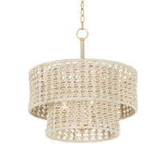 Hudson Valley Lighting Yorkhill Pendant Light - Bohemian Macramé Design with Two-Tier Drum Shades and Vintage Gold Leaf Finish