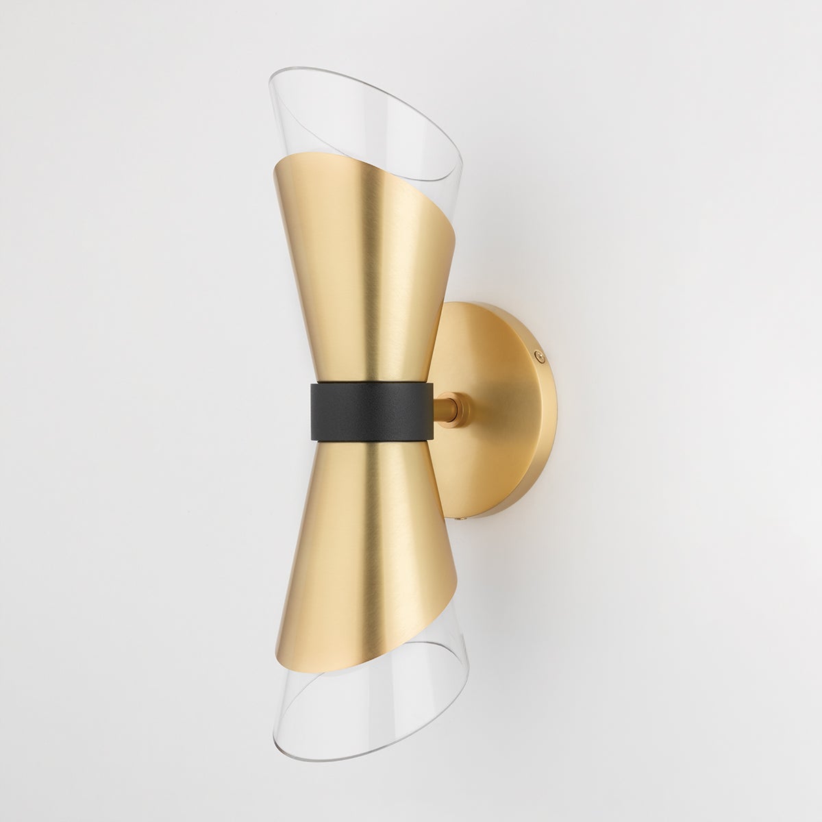 Mitzi 2-Light Angie Sconce with Asymmetrical Glass Shade in Aged Brass or Polished Nickel Finishes